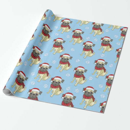 Pug in Santa Hat Pattern Cadeaupapier (Uitgerold)