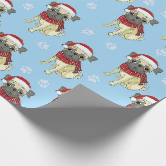 Pug in Santa Hat Pattern Cadeaupapier (Hoek)