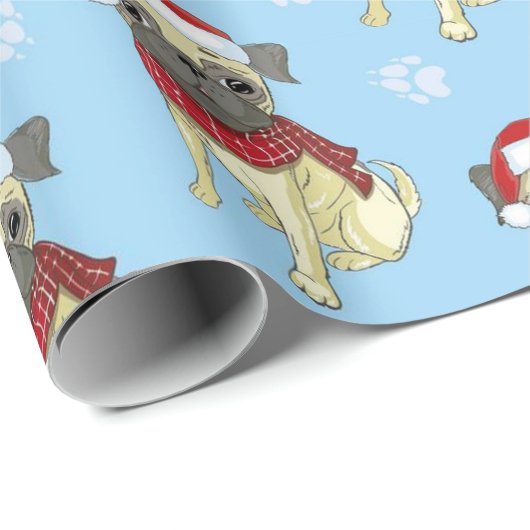 Pug in Santa Hat Pattern Cadeaupapier (Rol Hoek)