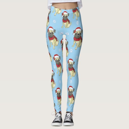 Pug in Santa Hat Pattern Leggings (Voorkant)