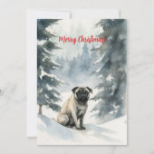 Pug In Sneeuw Aquarel Kerstmis Feestdagenkaart (Voorkant)