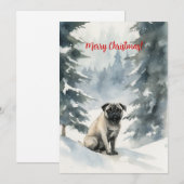 Pug In Sneeuw Aquarel Kerstmis Feestdagenkaart (Voorkant / Achterkant)