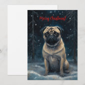Pug In Sneeuw Aquarel Kerstmis Feestdagenkaart (Voorkant / Achterkant)