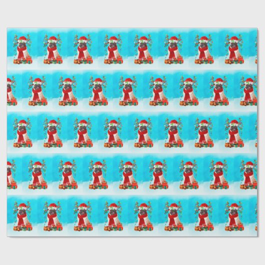 Pug in sneeuw met kerstcadeautjes cadeaupapier (Vlak)