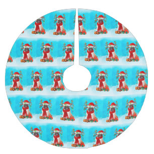 Pug in sneeuw met kerstcadeautjes kerstboom rok