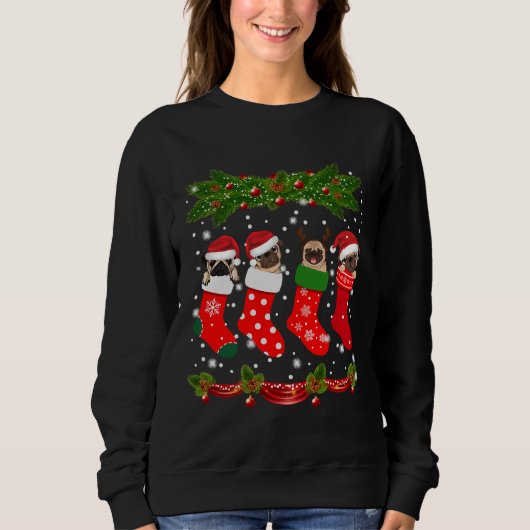 Pug in Sokken Kerst Hondenliefhebbers Xmas Sweater (Voorkant)