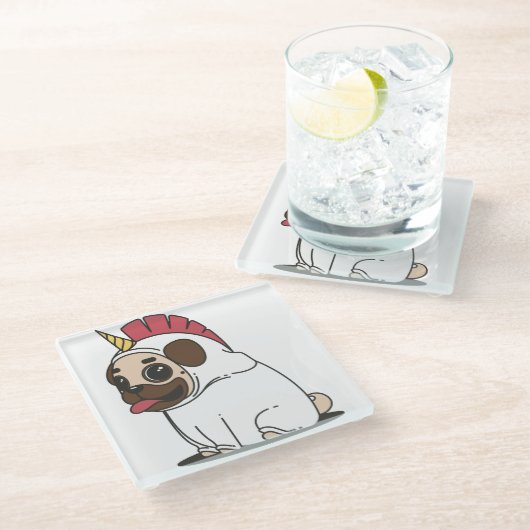 Pug in Unicorn Costume Glazen Onderzetter (Schuin)