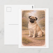 Pug in vintage stijl briefkaart (Voorkant / Achterkant)