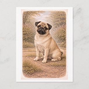 Pug in vintage stijl briefkaart