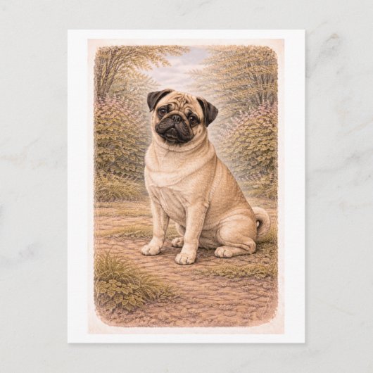 Pug in vintage stijl briefkaart (Voorkant)