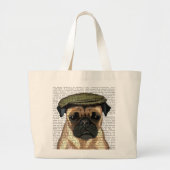 Pug in vlak Pet Grote Tote Bag (Voorkant)