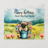 Pug in wilde bloemen verjaardag aquarel briefkaart (Voorkant)