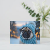 Pug in Winter Wonderland, Kerst Kaart (Staand voorkant)