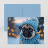 Pug in Winter Wonderland, Kerst Kaart (Voorkant / Achterkant)