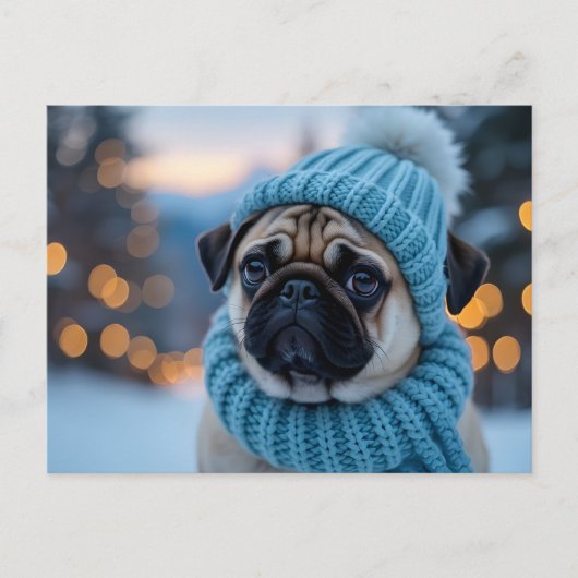 Pug in Winter Wonderland, Kerst Kaart (Voorkant)