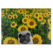 Pug in zonnebloemen snijplank (Voorkant)