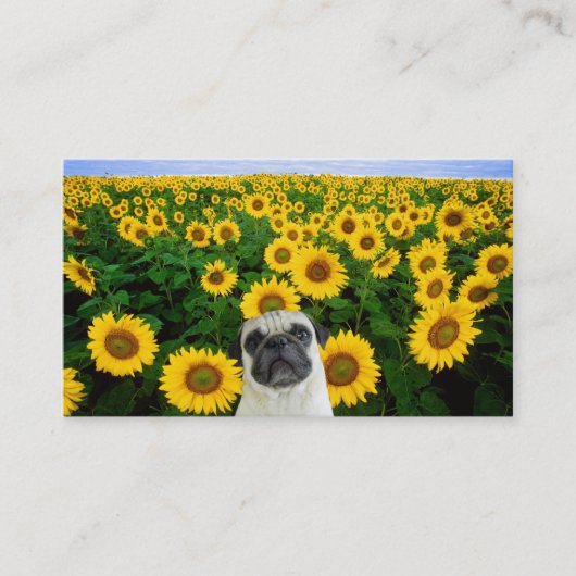 Pug in zonnebloemen visitekaartjes (Voorkant)