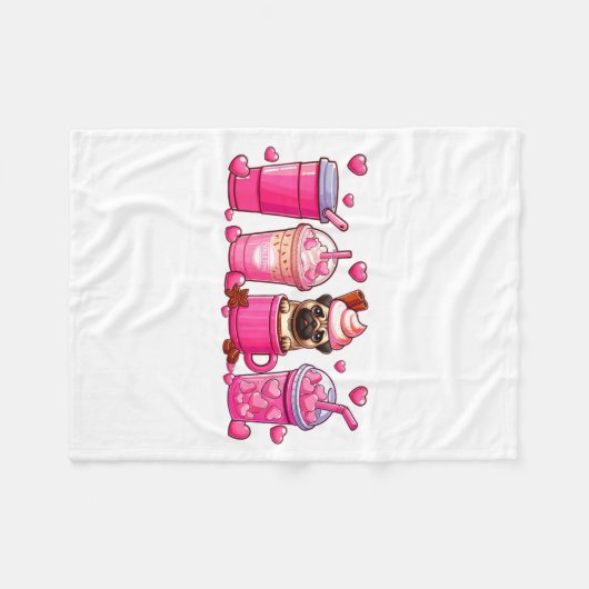 Pug Inside Cup Coffees Lover Valentines Day Heart  Fleece Deken (Voorkant (Horizontaal))