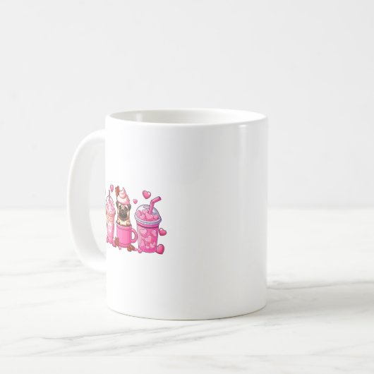 Pug Inside Cup Coffees Lover Valentines Day Heart  Koffiemok (Voorkant links)