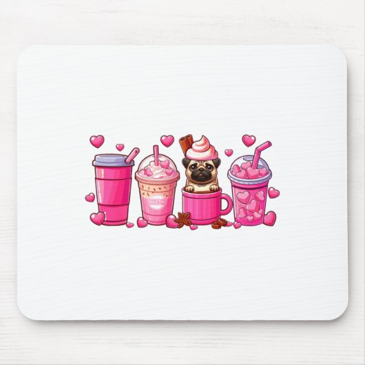 Pug Inside Cup Coffees Lover Valentines Day Heart Muismat (Voorkant)