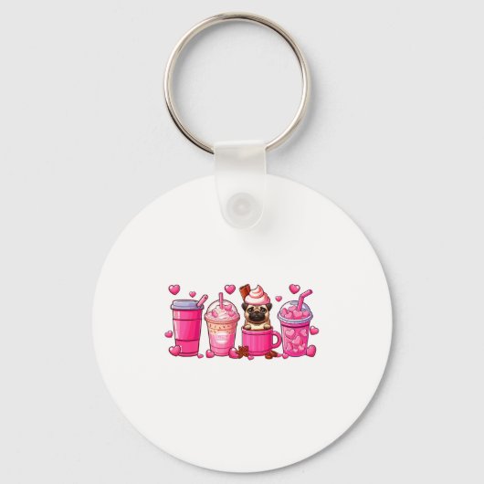 Pug Inside Cup Coffees Lover Valentines Day Heart  Sleutelhanger (Voorkant)