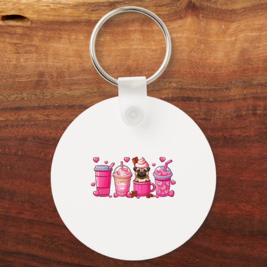 Pug Inside Cup Coffees Lover Valentines Day Heart  Sleutelhanger (Voorkant)