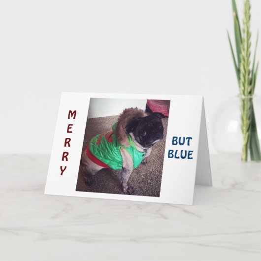 PUG IS "MERRY" MAAR "BLUE" CHRISTMAS ZONDER "JULLI FEESTDAGEN KAART (Voorkant)