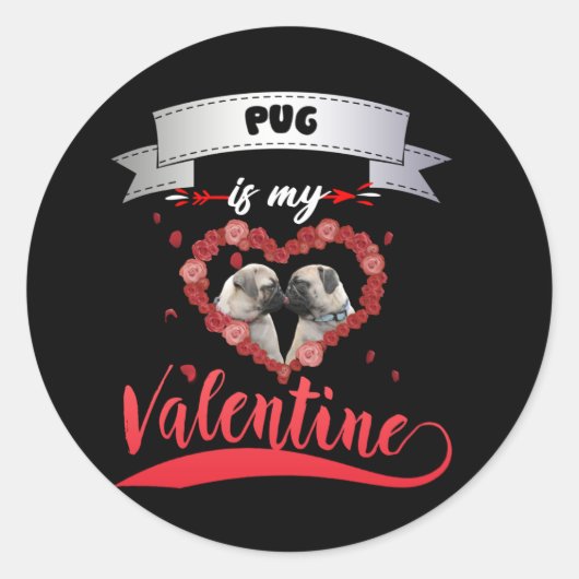 Pug is mijn Valentijn Ronde Sticker (Voorkant)