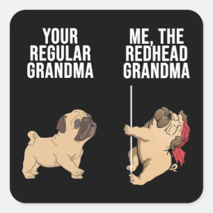 Pug je reguliere grootmoeder me de redhead grootmo vierkante sticker