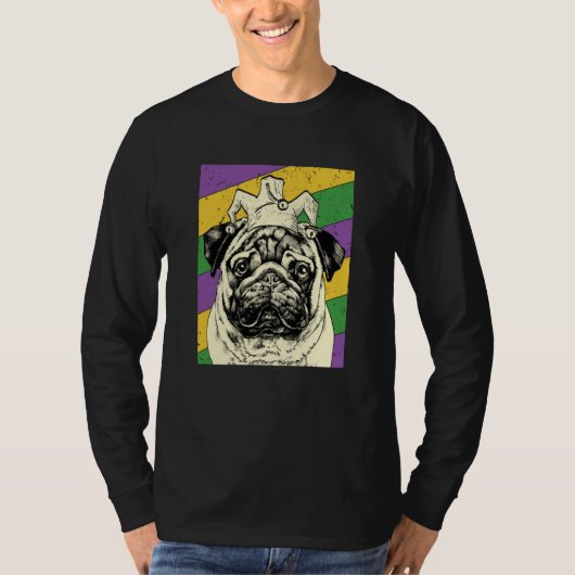 Pug Jester Mardi Gras Dog Mom or Dad T-shirt (Voorkant)
