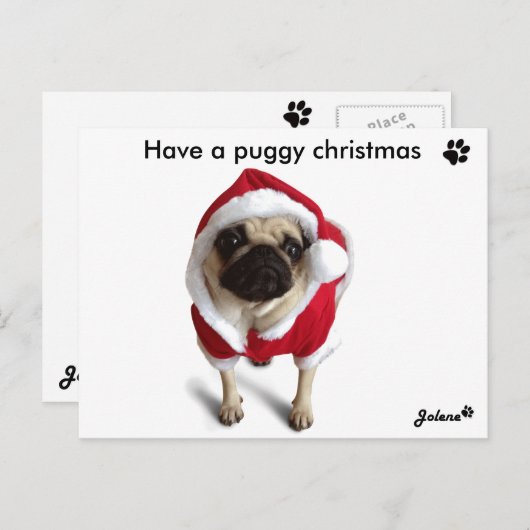 Pug Jolene kerstkaarten Feestdagenkaart (Voorkant / Achterkant)
