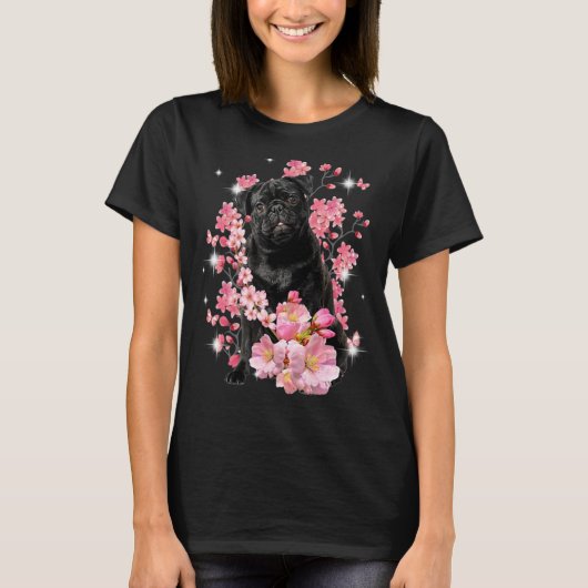 Pug Kersenbloesem Bloemen T-shirt (Voorkant)