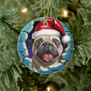 Pug Kerst 3d Keramisch Ornament