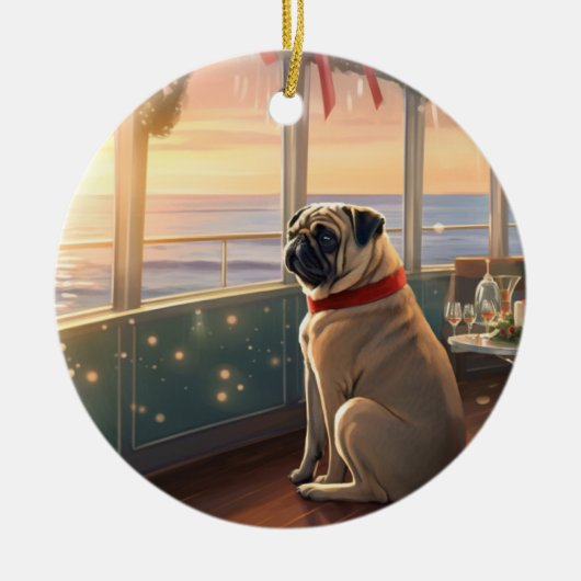 Pug Kerst Cruise: Pawsome Kersts Vreugde Keramisch Ornament (Voorkant)