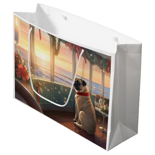 Pug Kerst Cruise: Pawsome Kerstvreugde Groot Cadeauzakje (Voorkant Gekanteld)