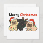 Pug Kerst Dieren Schattige Honden Prettig Kerstfee Kaart (Voorkant / Achterkant)