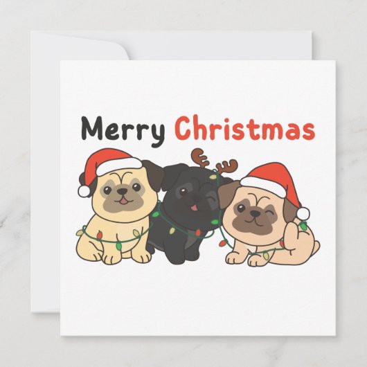 Pug Kerst Dieren Schattige Honden Prettig Kerstfee Kaart (Voorkant)