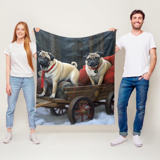 Pug Kerst Feestelijke Periode Fleece Deken (In situ)