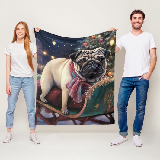 Pug Kerst Feestelijke Periode Fleece Deken (In situ)
