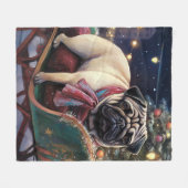 Pug Kerst Feestelijke Periode Fleece Deken (Voorkant (Horizontaal))