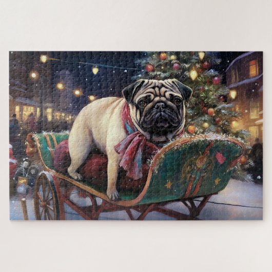 Pug Kerst Feestelijke Periode Legpuzzel (Horizontaal)