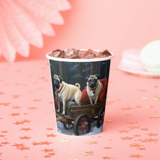 Pug Kerst Feestelijke Periode Papieren Bekers (Insitu)