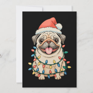 Pug kerst hond Sinterklaas hoed Kerstverlichting P Feestdagenkaart