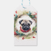 Pug Kerst Krans Festieve Pup Cadeaulabel (Achterkant)
