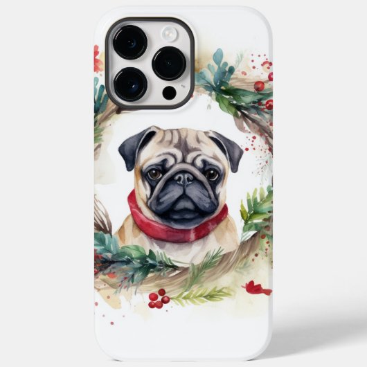 Pug Kerst Krans Festieve Pup Case-Mate iPhone Case (Achterkant)