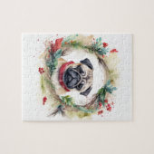 Pug Kerst Krans Festieve Pup Legpuzzel (Horizontaal)