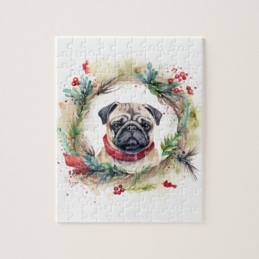 Pug Kerst Krans Festieve Pup Legpuzzel (Verticaal)