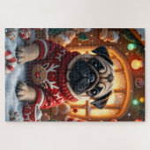 Pug Kerst Kunst Legpuzzel (Horizontaal)