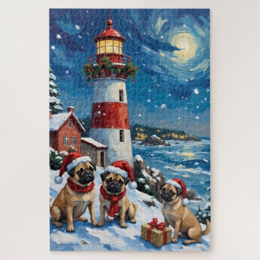 Pug Kerst Lichtbaken Vakantie Legpuzzel (Verticaal)