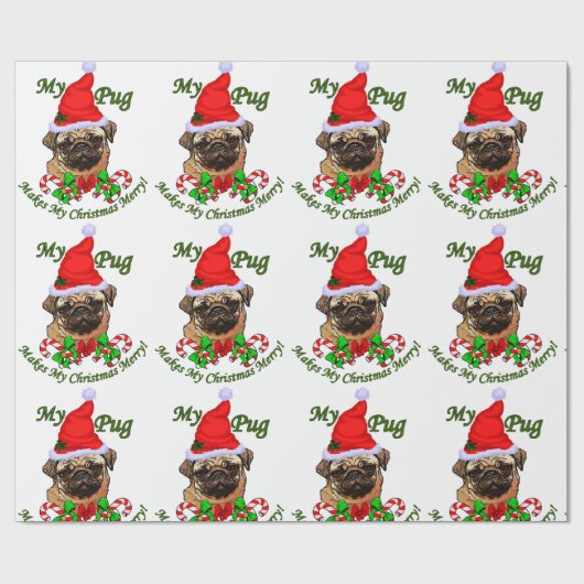 Pug kerst Merry Cadeaupapier (Vlak)